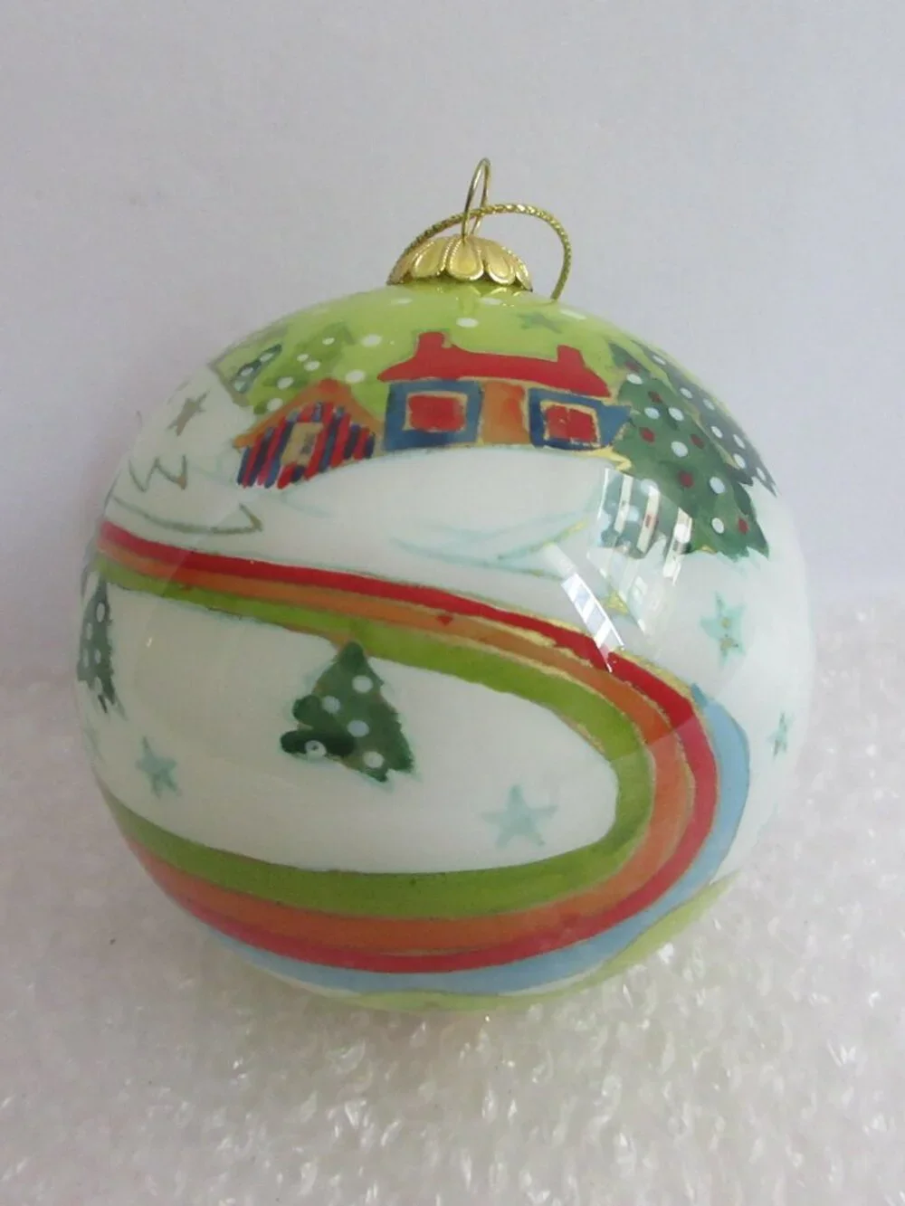 Pier 1 Li Bien Snowmen Glass Christmas Ornament 2009 Reverse Hand Painted
